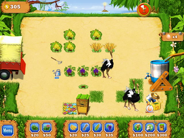 Tropical Farm is a simulation and time management game with 45 levels.